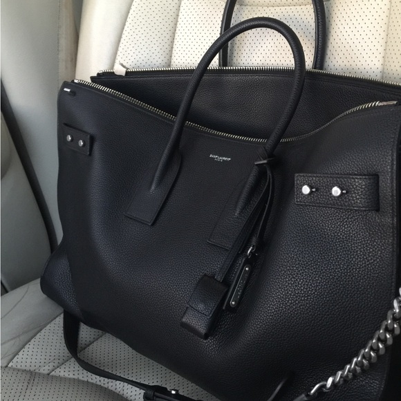 SAINT LAURENT Large Zipped Supple Sac de Jour Duffel Bag w/ chain strap - Picture 7 of 10